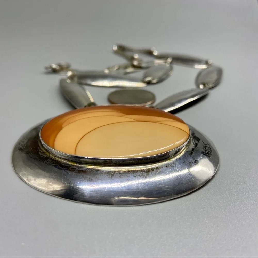 Vintage Sterling Silver & Bruneau Jasper Medallion Necklace - Picture 12 of 16